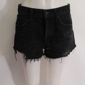 Womens Agolde Black Button Fly Denim Cut Off Shorts 28*